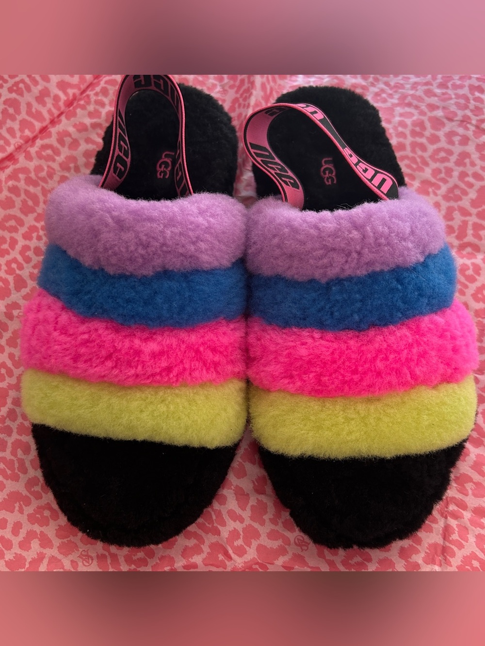 Rainbow Stripe UGG Slides